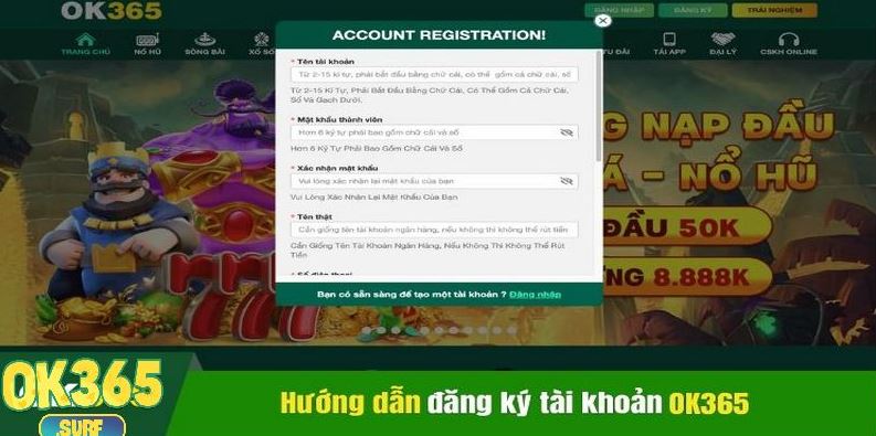 Quy trình đăng kí OK365 tại kênh giải trí OK365